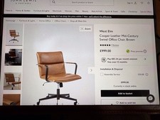 West Elm Cooper Leather Mid-Century Swivel Office Chair, Brown (John Lewis)