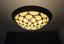 Vintage Tiffany Leaded glass amber jewelled ceiling light shade uplighter