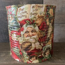 Santa Christmas Decoupaged Design Recycled Tin gift tin, plant pot home decor 