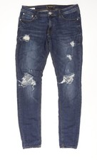 Jack & Jones Men Blue Slim Spray On Tom Skinny Distressed Jeans 32W 32L