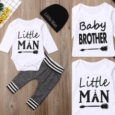 3PCS Infant Baby Boy Clothes Outfits Letter Printed Romper Pants with Hat