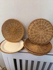 8 Vintage Wicker Woven Rattan Round Charger Plate Picnic 9” Paper Plate Holder