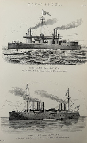 Antique print war vessel - print,