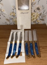 6 Laguiole Steak Cutlery  - Blue Handle - Gold Bee - New Unused in Box.      #E3