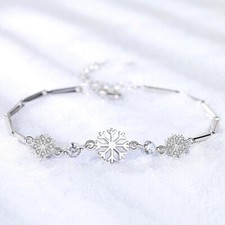 925 Sterling Silver Crystal Snowflakes Bracelet Women Jewellery Christmas Gift