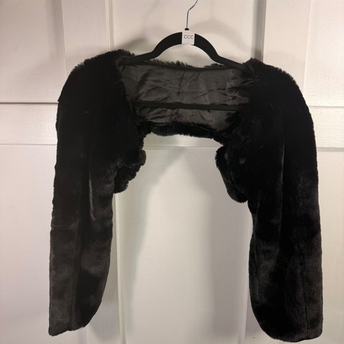 Black faux fur shrug bolero - shrug,