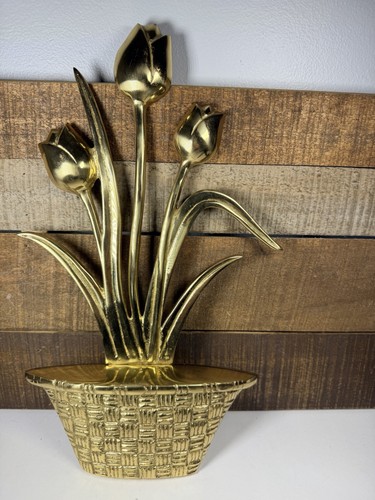 Vtg solid brass tulip floral - solid,