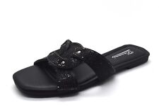 Womens Ladies Diamante Flat Slip On Sliders Party Wedding Holiday Beach Sandals