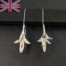 LONG DROPPER EARRINGS artisan FLOWER silver/gold fashion RETRO vintage chic LILY