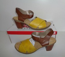 Rieker Ladies New Womens Yellow Leather Sandals Sling Back Heels Shoes Size 7.5
