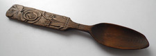 ANTIQUE WELSH HAND CARVED WOOD FLOWER LOVE SPOON