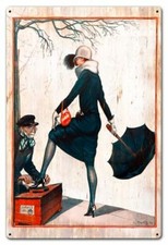 BEAUTIFUL FLAPPER GIRL SHOE SHINE MAN HEAVY DUTY USA MADE METAL ADVERTISING SIGN