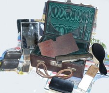 Old leather coverered small suitcase vanity Gents or Ladies very collectable VGC