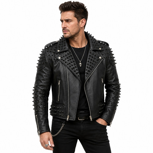 Mens studded leather - leather, jacket