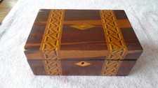 ANTIQUE MAHOGANY WOOD INLAID DESK TOP WRITING BOX OR SEWING BOX OLD PAPER LINING