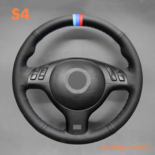 Genuine Leather M Stripe Steering Wheel Cover Wrap for BMW M3 M5 E39 E45 E46