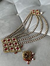 New Tikka Head Piece Jhumar Matha Patti wedding Indian Costume Jewellery red