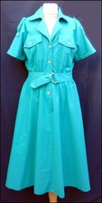 Vintage 1980s dress jade green cotton shirtwaister midi dress size 14-16 UK