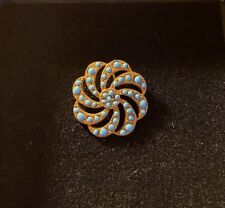 Antique Turquoise Stone Gold Tone Brass Swirl Pendant With Hinge Bail