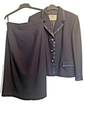 Aquascutum Ladies Suit Size 16 Jacket & Skirt Wool Blue Military Button Vintage