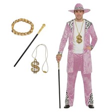 Adult Pink Velvet Zebra Pimp