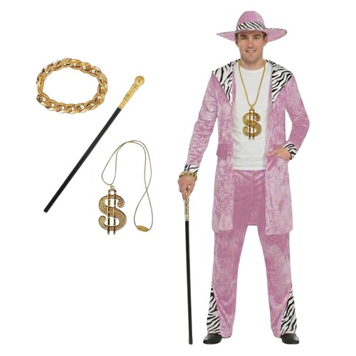 Adult pink velvet zebra pimp - pink,