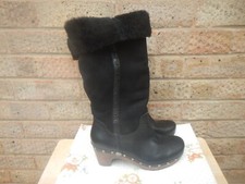 UGG BLACK LEATHER/SUEDE KNEE HIGH JEMMA CLOG BOOTS SIZE 5.5 GOOD CONDITION