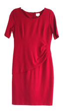 "KALIKO" STUNNING DARK RED SHIFT DRESS - RUCHED TO SIDE - SIZE 12/14