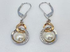 18ct Gold Hallmarked Diamond & Pearl Drop Earrings. Goldmine Jewellers.