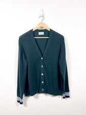 Brora Cashmere Cardigan Size 16 18 Dark Green V-Neck Soft Knit Made In Scotland