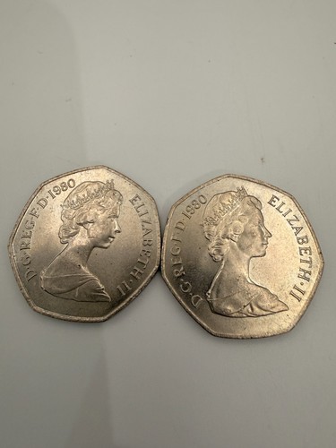 Pair 1980 large 50p - of, coins