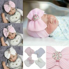 Soft Newborn Baby Girls Infant Hat with Bow Cap Hospital Beanie Headband F2
