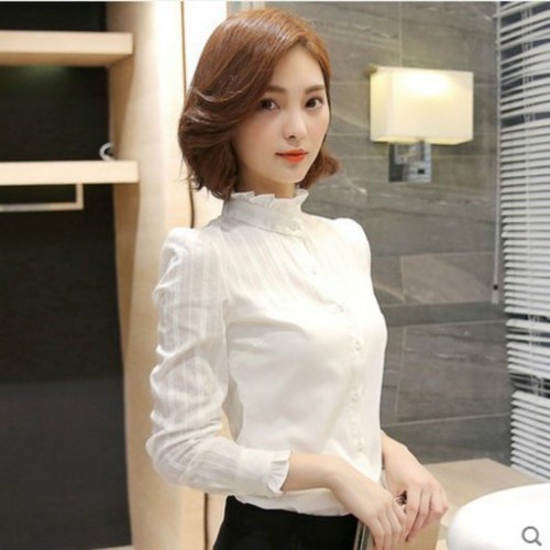 Women lace ruffle collar shirt - lace,