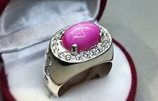 9 Ct Natural Cabochon Red Ruby Star Sterling Silver 925 Roby Handmade Mens Ring