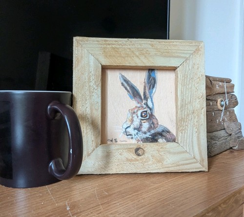 Hare portrait 10x10cm acrylic - hare,
