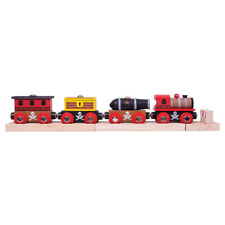 Bigjigs Rail Wooden Pirate Train Engine Locomotive Carriage Playset Kids Ages 3+
