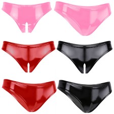 Ladies Wetlook Leather Briefs Latex Lingerie Thong Open Crotch Lingerie String