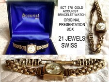 * Ladies 9CT YELLOW GOLD * Swiss 21 Jewels ACCURIST Watch / ORIGINAL Box * 15GM 