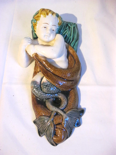 Antique majolica wall pocket - majolica,