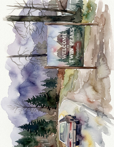 Twin peaks watercolor - twin,
