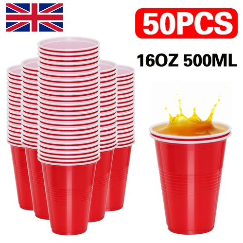 50x red plastic - plastic, cups