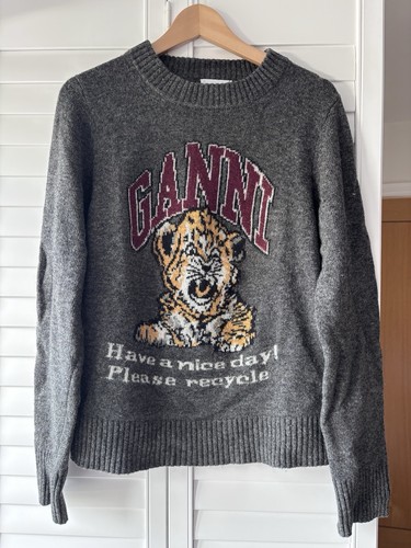 Ganni grey tiger wool jumper - grey,