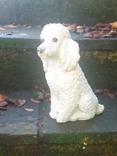Cute Sitting White Poodle Dog Cast Stone Garden Ornament Hand Crafted 30cm tall