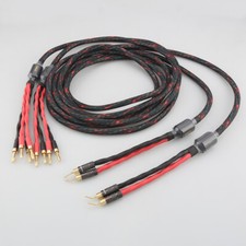 Pair Audiophile HiFi Speaker Cable with Banana Pin Plug Bi-wire LoudSpeaker Wire