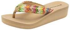 Ladies British Designed Beige Summer Sandals Low Wedge Holiday Beach Flip Flops