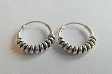 Pair Of Sterling Silver  Bali Ringed Hoop Earrings  10  mm  !!    Brand  New  !!