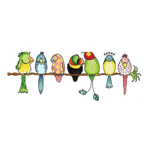 Colorful parrots stamped cross - colorful,