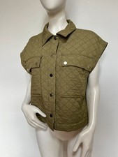Zara Cropped Quilted Gilet Body Warmer Size Medium Khaki Green Waistcoat