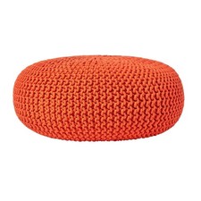 Burnt Orange Knitted Pouffe Footstool 100% Cotton Bean-Filled Living Room Seat