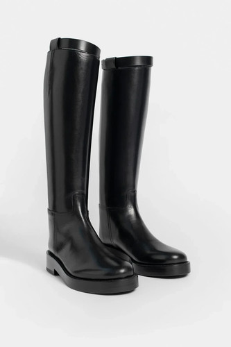 Men black leather knee - black,